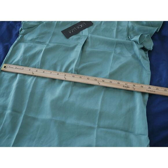 Lucklisa Turquoise Flutter-Sleeve V-Neck Top M #1643-A6 - Picture 5 of 7